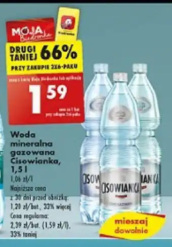 Biedronka Woda mineralna gazowana Cisowianka, 1,5 l oferta