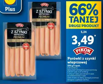 Lidl PIKOK Parówki z szynki wieprzowej 250g oferta