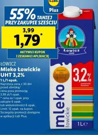 Lidl ŁOWICZ Mleko Łowickie UHT 3,2% 1l oferta