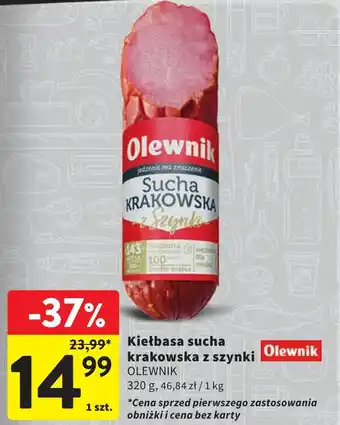 Intermarche Kiełbasa sucha krakowska z szynki OLEWNIK 320g oferta
