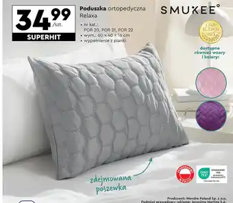 Biedronka Poduszka ortopedyczna relaxa 60 x 40 16 cm Smukee oferta