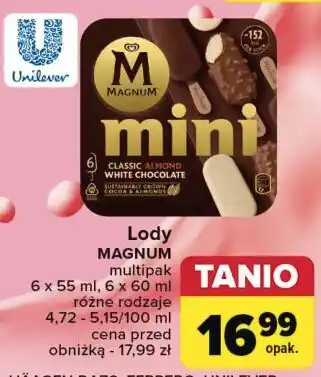 Carrefour Lód mini classic + almond white Algida Magnum oferta