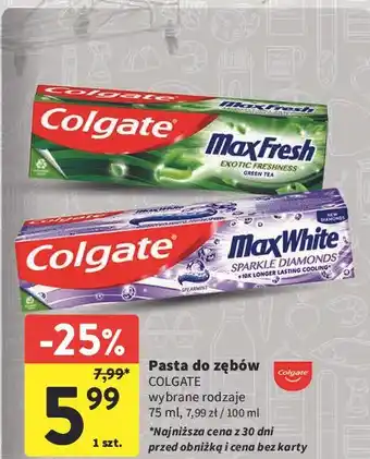 Intermarche Pasta do zębów sparkle diamonds Colgate Max White oferta