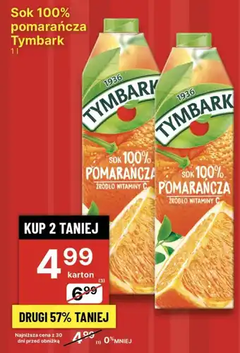 Delikatesy Centrum Sok 100% pomarańcza Tymbark 1l oferta