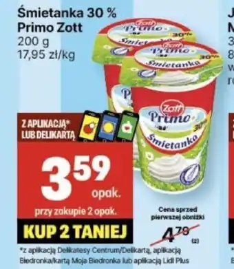 Delikatesy Centrum Śmietanka 30% Primo Zott 200g oferta