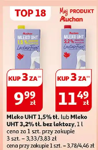 Auchan Mleko bez laktozy 1.5% Auchan Różnorodne (Logo Czerwone) oferta