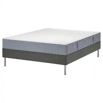 IKEA LyngÖr Łóżko kontynentalne, Valevåg twardy/jasnoniebieski ciemnoszary, 140x200 cm oferta