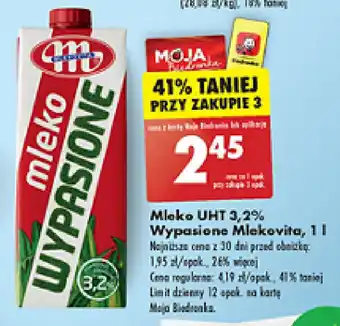 Biedronka Mleko UHT 3,2% Wypasione Mlekovita, 1 l oferta