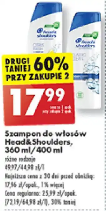 Biedronka Szampon do włosów Head&Shoulders 360 / 400 ml oferta