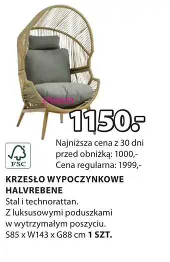 JYSK KRZESŁO WYPOCZYNKOWE HALVREBENE 85x143x88cm oferta