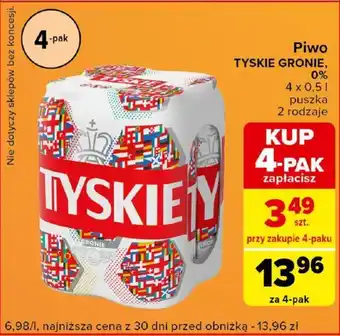 Carrefour Piwo TYSKIE GRONIE 4x0,5l oferta