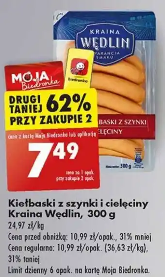 Biedronka Kiełbaski z szynki i cielęciny Kraina Wędlin 300 g oferta