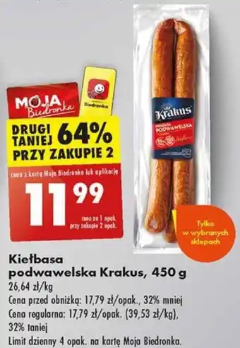 Biedronka Kiełbasa podwawelska Krakus 450 g oferta