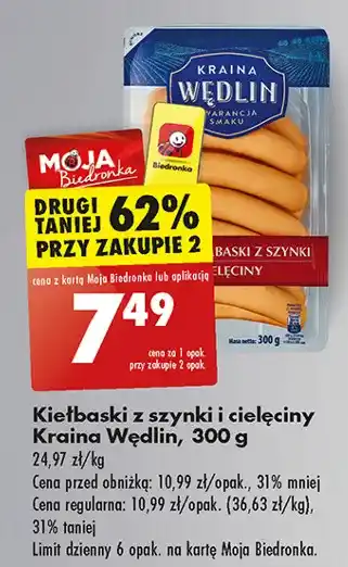 Biedronka Kiełbaski z szynki i cielęciny Kraina Wędlin oferta