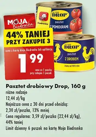 Biedronka Pasztet z drobiu pomidorami Drop oferta