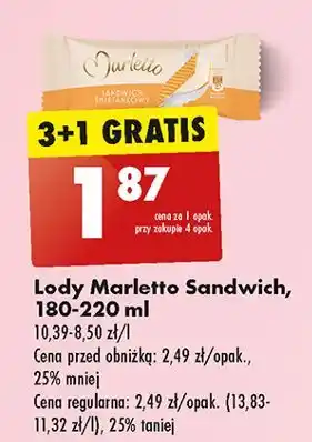 Biedronka Lody sandwich śmietankowy Marletto oferta