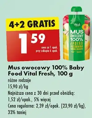 Biedronka Mus jabłko-brzoskiwnia-banan-gruszka Vital Fresh oferta