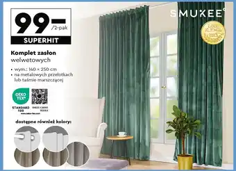 Biedronka Komplet zasłon welwetowych 140 x 250 cm Smukee oferta