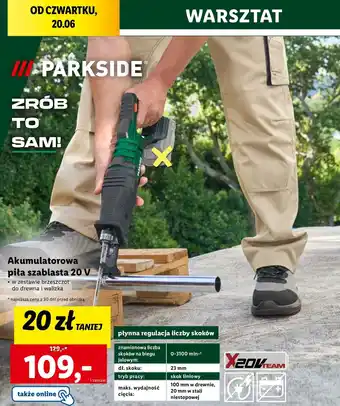 Lidl Piła szablasta akumulatorowa 20 v Parkside oferta