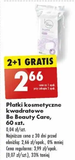 Biedronka Płatki kosmetyczne kwadratowe Be Beauty Care 60 szt. oferta