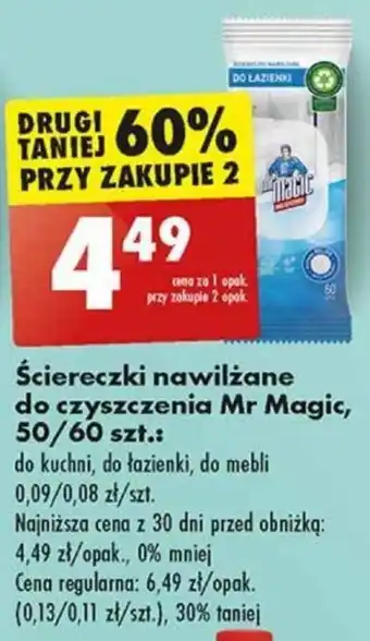 Biedronka Ściereczki nawilżane do czyszczenia Mr Magic, 50/60 szt. oferta