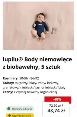 Lidl lupilu Body niemowlęce z biobawełny, 5 sztuk oferta