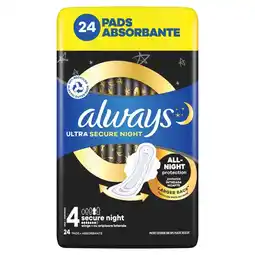 Carrefour Always Ultra Podpaski Secure Night (rozmiar 4) ze skrzydełkami x24 oferta