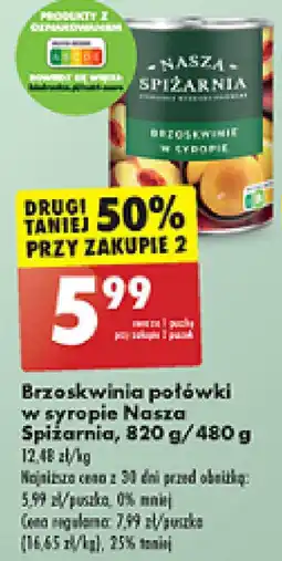 Biedronka Brzoskwinia połówki w syropie Nasza Spiżarnia, 820 g / 480 g oferta