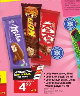 Twój Market Lody Oreo patyk, 90 ml Lody Lion patyk, 90 ml Lody Kit Kat patyk, 90 ml Lody Milka Chocolate-Vanilla patyk, 90 ml oferta