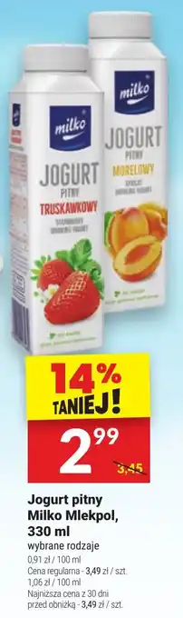 Twój Market Jogurt pitny Milko Mlekpol, 330 ml oferta