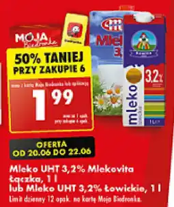Biedronka Mleko UHT 3,2% Mlekovita Łączka 1l lub Mleko UHT 3,2% Łowickie 1l oferta