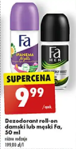 Biedronka Dezodorant roll-on damski lub męski Fa, 50 ml oferta