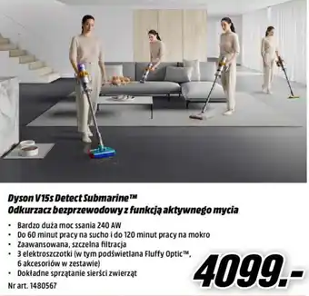 Media Markt Dyson V15s Detect Submarine Odkurzacz bezprzewodowy z funkcją aktywnego mycia oferta