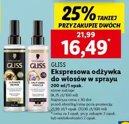 Lidl GLISS Ekspresowa odżywka do włosów w sprayu 200 ml oferta