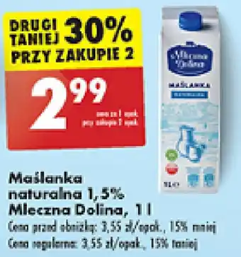 Biedronka Maślanka naturalna 1,5% Mleczna Dolina 1l oferta