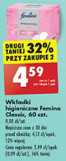 Biedronka Wkładki higieniczne Femina Classic, 60 szt. oferta