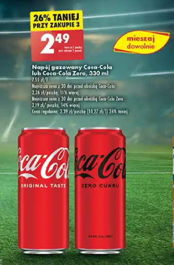Biedronka Napój gazowany Coca-Cola lub Coca-Cola Zero, 330 ml oferta