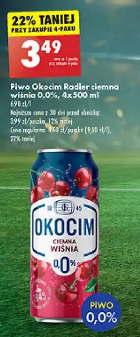 Biedronka Piwo Okocim Radler ciemna wiśnia 0,0%, 500 ml oferta
