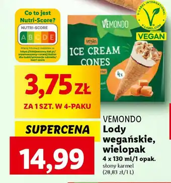 Lidl VEMONDO Lody wegańskie, 4 x 130 ml oferta