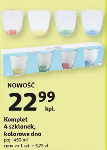 Auchan Komplet 4 szklanek, kolorowe dno oferta
