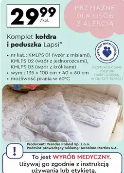Biedronka Komplet kołdra i poduszka Lapsi oferta