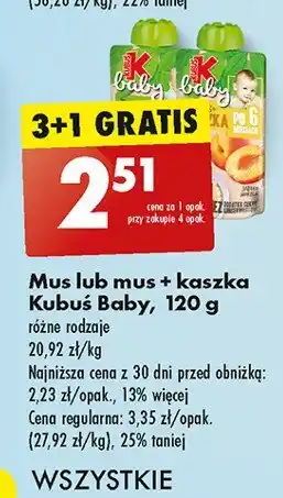 Biedronka Mus + kaszka jabłko-banan-morela Kubuś baby oferta