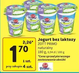 Intermarche Jogurt bez laktozy Zott Primo naturalny 180g oferta
