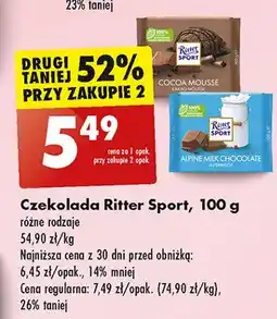 Biedronka Czekolada mleczna z musem kakaowym Ritter sport oferta