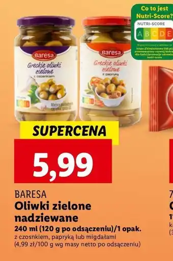 Lidl Oliwki zielone nadziewane czosnkiem Baresa oferta