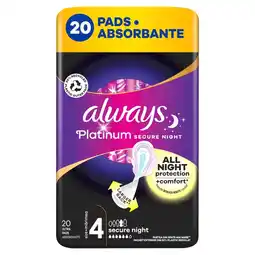 SuperPharm Always Platinum Podpaski ze skrzydełkami Secure Night, 20 sztuk oferta