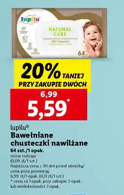 Lidl lupiluⓇ Bawełniane chusteczki nawilżane 64 szt. oferta