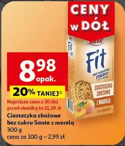 Auchan Ciasteczka zbożowe bez cukru Sante z morelą 300 g oferta
