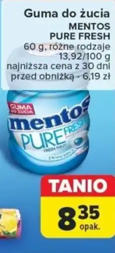 Carrefour Guma do żucia MENTOS PURE FRESH 60 g oferta