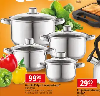 E.Leclerc Garnki Polpo z pokrywkami Florentyna 14 cm, 1,25 litra + 16 cm, 1,75 litra + 18 cm, 2,5 litra + 22 cm, 4,5 litra oferta